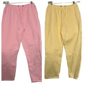 Eddie Bauer Women Medium Pink & Yellow Cotton Blend Sweatpants small flaws